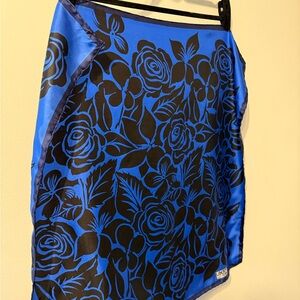 Liberty of London Blue and Black Floral Silk Scarf Vintage